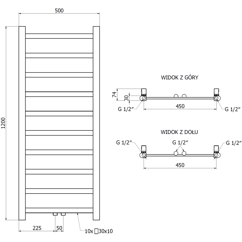 Mexen Bolt Badheizkörper 1200 x 500 mm, 318 W, weiß - W126-1200-500-00-20