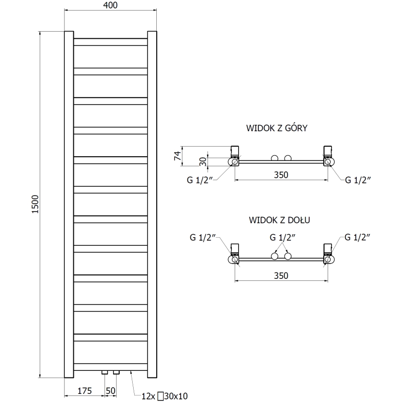 Mexen Bolt Heizkörper 1500 x 400 mm, 342 W, schwarz - W126-1500-400-00-70