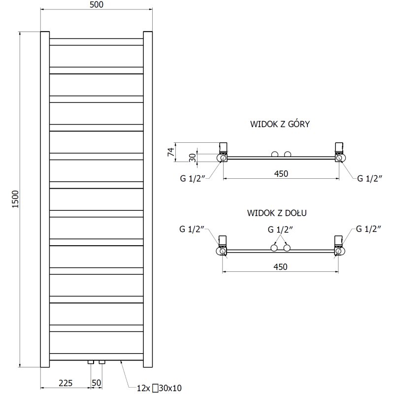 Mexen Bolt Heizkörper 1500 x 500 mm, 389 W, schwarz - W126-1500-500-00-70