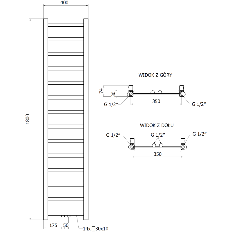 Mexen Bolt Badheizkörper 1800 x 400 mm, 406 W, weiß - W126-1800-400-00-20