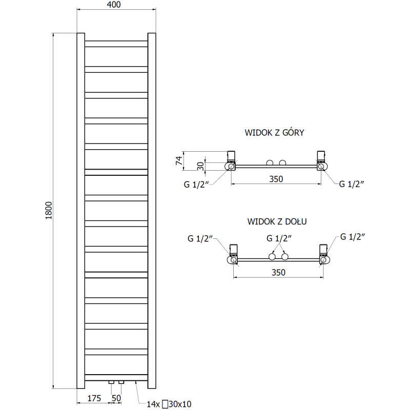 Mexen Bolt Badezimmerheizkörper 1800 x 400 mm, 406 W, Anthrazit - W126-1800-400-00-66