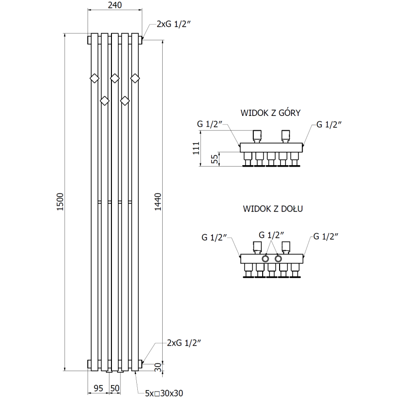 Mexen Flux dekorativer Badezimmerheizkörper 1500 x 240 mm, 450 W, weiß - W127-1500-240-00-20