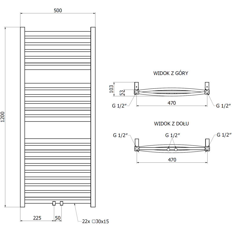Mexen Zing Badezimmerheizkörper 1200 x 500 mm, 513 W, weiß - W128-1200-500-00-20