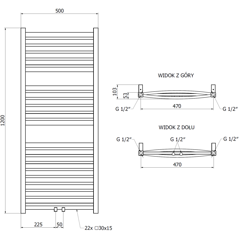 Mexen Zing Handtuchheizkörper 1200 x 500 mm, 513 W, schwarz - W128-1200-500-00-70
