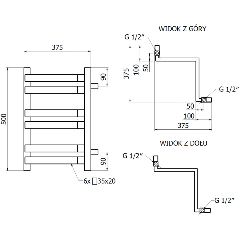 Mexen Loop Eck-Badeheizkörper 500 x 375 mm, 253 W, schwarz - W129-0500-350-00-70