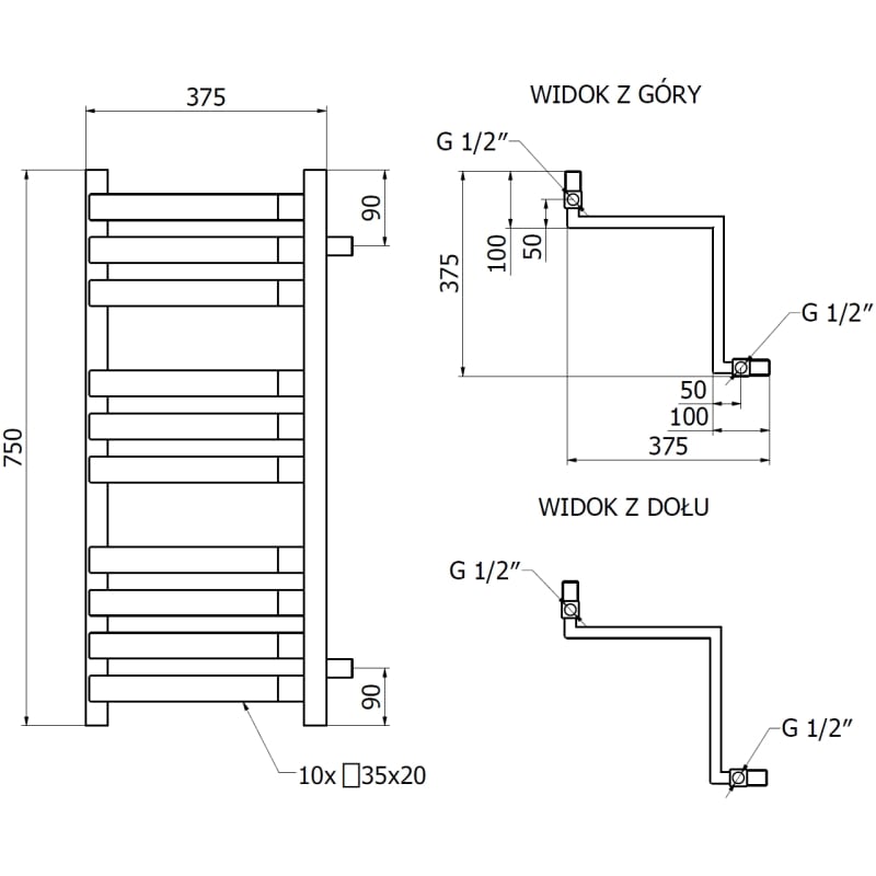 Mexen Loop Eck-Badheizkörper 750 x 375 mm, 413 W, Anthrazit - W129-0750-350-00-66