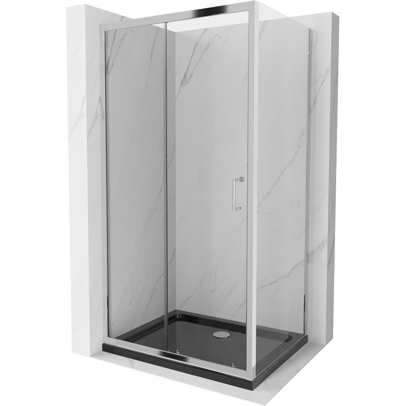 Mexen Apia verschiebbare Duschkabine 110 x 70 cm, transparent, Chrom + Flat Duschwanne, schwarz - 840-110-070-01-00-4070