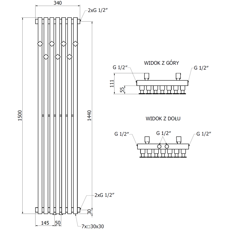 Mexen Flux dekorativer Badezimmerheizkörper 1500 x 340 mm, 630 W, Anthrazit - W127-1500-360-00-66