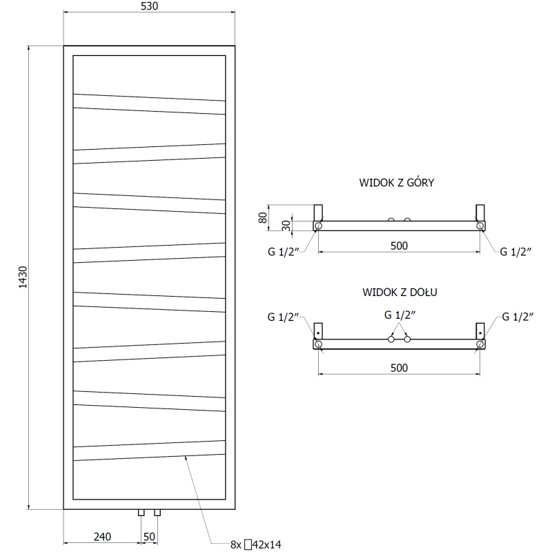 Mexen Zoom Dekorativer Badheizkörper 1430 x 530 mm, 477 W, Anthrazit - W130-1430-530-00-66
