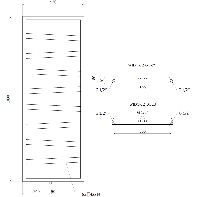 Mexen Zoom dekorativer Badheizkörper 1430 x 530 mm, 477 W, schwarz - W130-1430-530-00-70