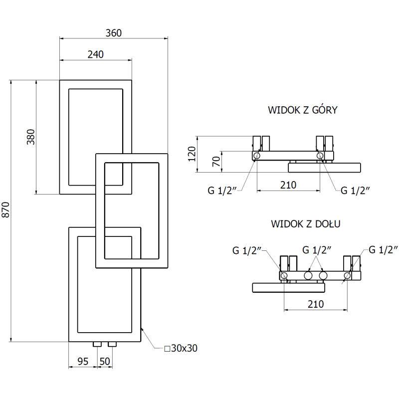 Mexen Grid dekorativer Badezimmerheizkörper 870 x 360 mm, 209 W, schwarz - W215-0870-360-00-70