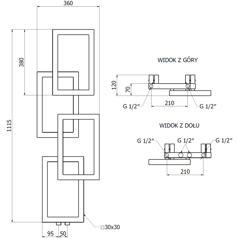 Mexen Grid dekorativer Badheizkörper 1115 x 360 mm, 279 W, weiß - W215-1115-360-00-20