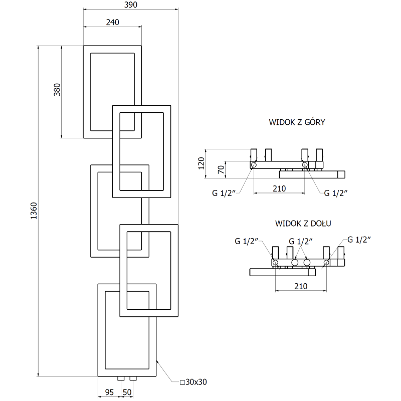Mexen Grid dekorativer Badheizkörper 1360 x 390 mm, 349 W, Anthrazit - W215-1360-390-00-66