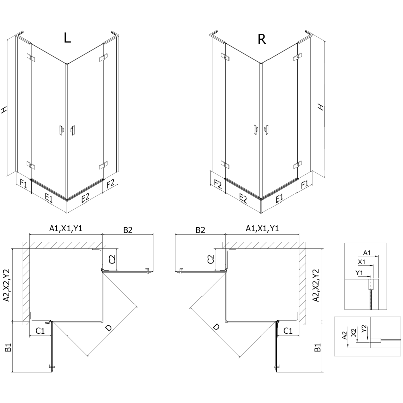 Mexen Mist-H L Duo Duschkabine Pendeltür links 120 x 95 cm, transparent, gebürstetes Kupfer - 8A5L-120L-095P-65-00