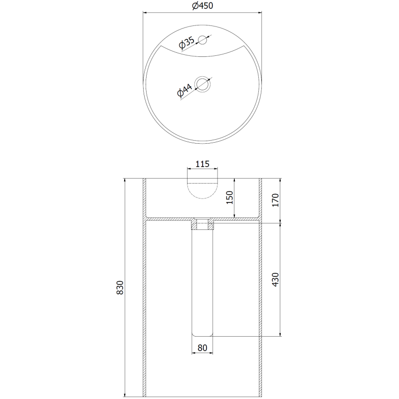 Mexen Ajax-02 freistehendes Waschbecken aus Konglomerat 45 x 45 cm, weiß matt - 26514500