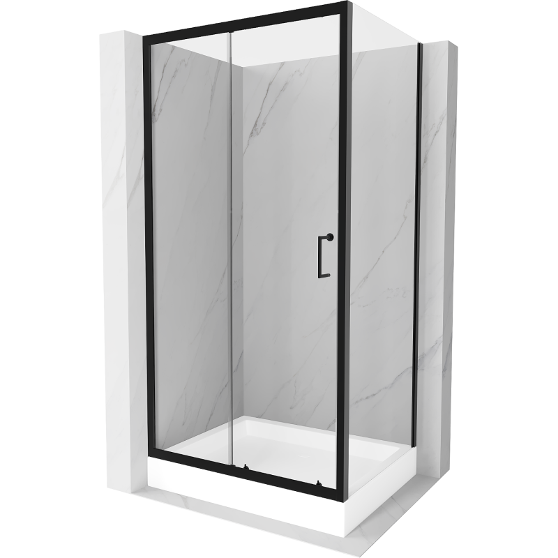 Mexen Apia Schiebetür-Duschkabine 100 x 80 cm, transparent, schwarz + Duschwanne Rio - 840-100-080-70-00-4510