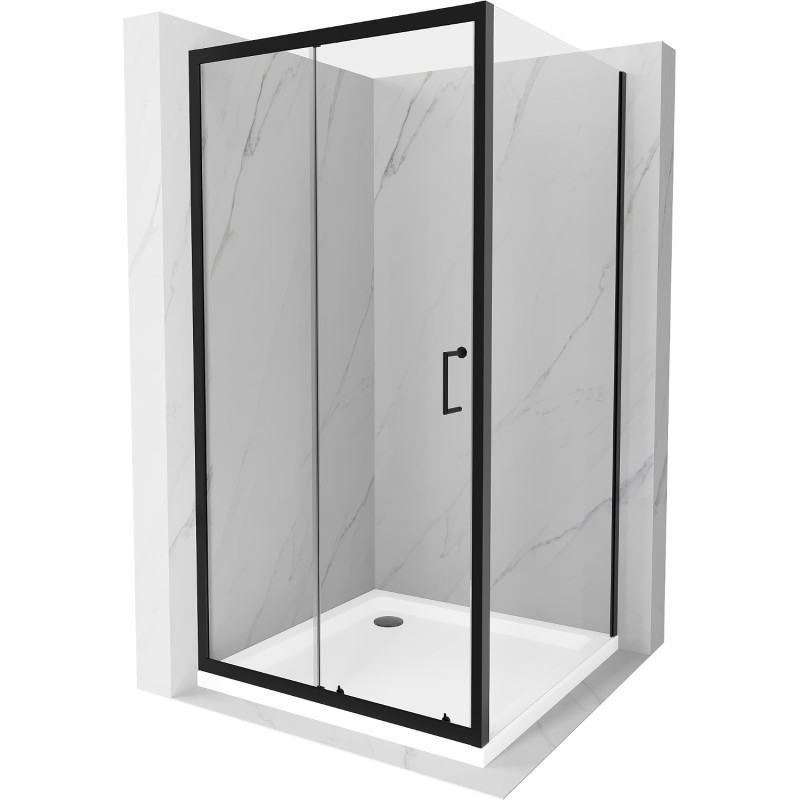 Mexen Apia Schiebedusche 100 x 100 cm, transparent, schwarz + Duschwanne Flat, weiß - 840-100-100-70-00-4010B