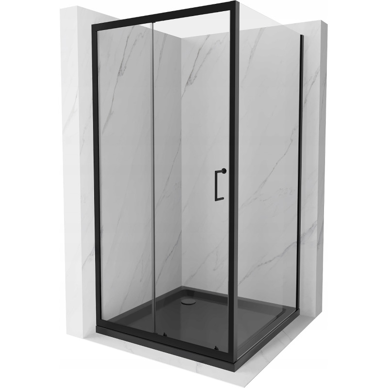 Mexen Apia verschiebbare Duschkabine 90 x 90 cm, transparent, schwarz + Flat-Duschwanne, schwarz - 840-090-090-70-00-4070B