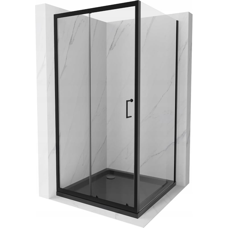 Mexen Apia Schiebeduschkabine 100 x 100 cm, transparent, schwarz + Flat Duschwanne, schwarz - 840-100-100-70-00-4070B