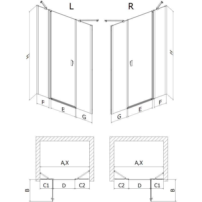 Mexen Mist Duschpendeltür links 145 cm, schwarzer Rahmen, schwarz - 8A4-145-001-70-70-L