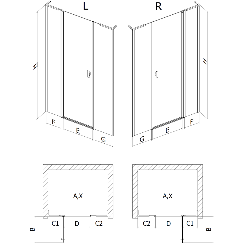 Mexen Mist L Duschfalttür 140 cm, transparent, Chrom - 8A4L-140-001-01-00