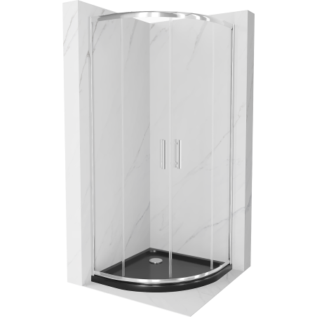 Mexen Rio Duschkabine halbrund 80 x 80 cm, transparent, Chrom + Duschwanne Flat, schwarz - 863-080-080-01-00-4170