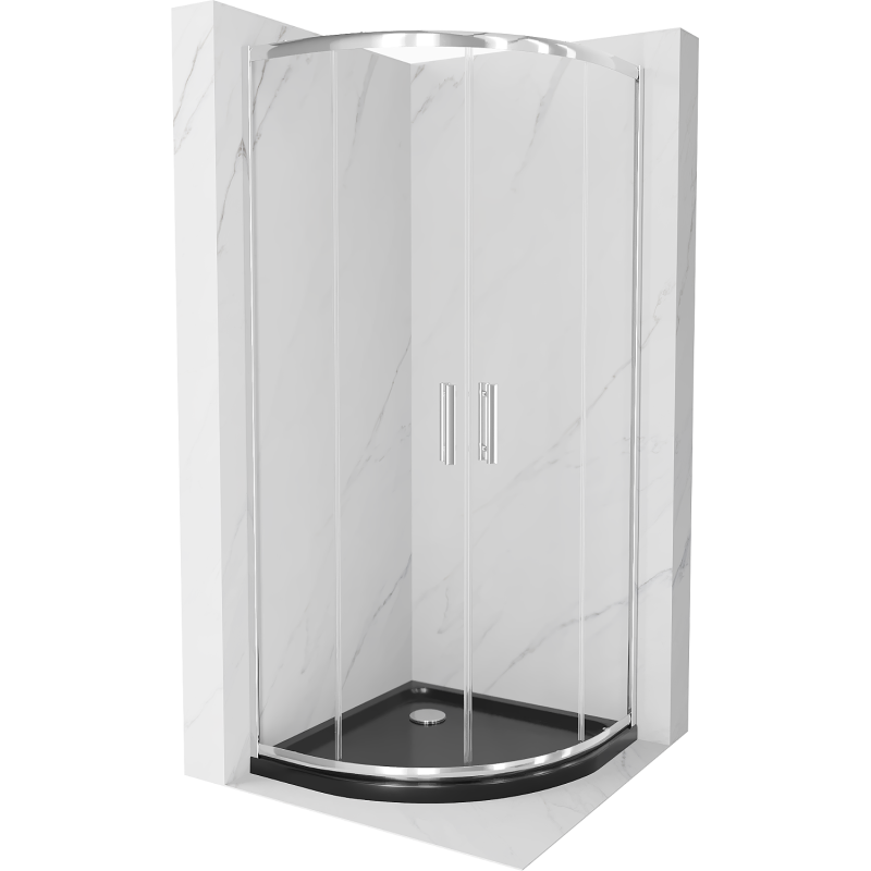 Mexen Rio duschkabine halbrund 90 x 90 cm, transparent, chrom + Duschwanne Flat, schwarz - 863-090-090-01-00-4170