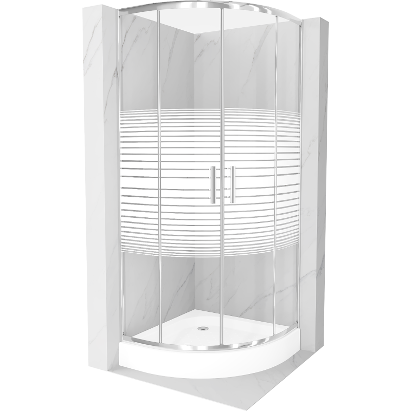 Mexen Rio Duschcabine Halbkreis 90 x 90 cm, Streifen, Chrom + Rio Duschwanne, Weiß - 863-090-090-01-20-4710