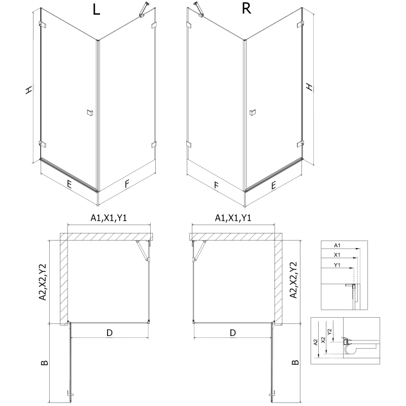 Mexen Lunar-B Duschkabine schwenkbar links 100 x 100 cm, transparent, Chrom - 832-100-100-01-00-L