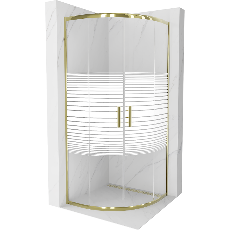 Mexen Rio duschkabine halbrund 90 x 90 cm, weiße Streifen, Gold - 863-090-090-50-20
