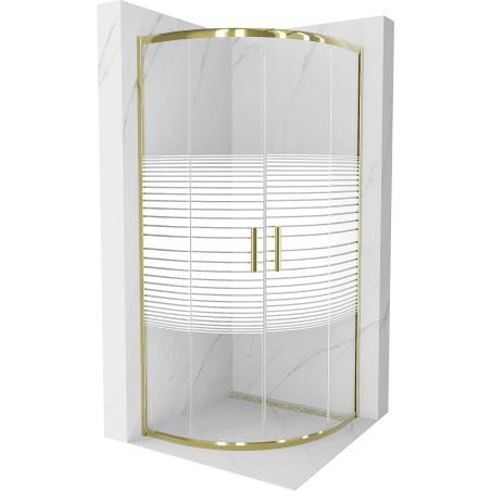 Mexen Rio duschkabine halbrund 90 x 90 cm, weiße Streifen, Gold - 863-090-090-50-20