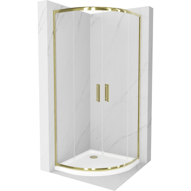 Mexen Rio Duschkabine halbrund 80 x 80 cm, transparent, gold + Ablaufgarnitur Flat, weiß - 863-080-080-50-00-4110G