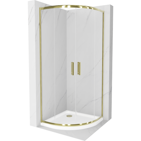 Mexen Rio halbrunde Duschkabine 80 x 80 cm, transparent, gold + Flache Duschwanne, weiß - 863-080-080-50-00-4110G