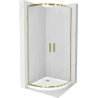 Mexen Rio halbrunde Duschkabine 80 x 80 cm, transparent, gold + Flache Duschwanne, weiß - 863-080-080-50-00-4110G
