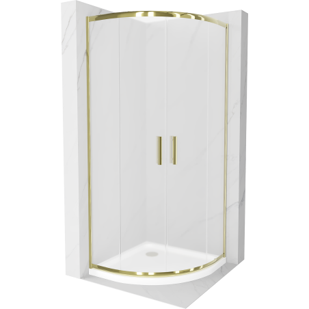 Mexen Rio Duschkabine halbrund 80 x 80 cm, mattiert, gold + Duschwanne Flat, weiß - 863-080-080-50-30-4110G