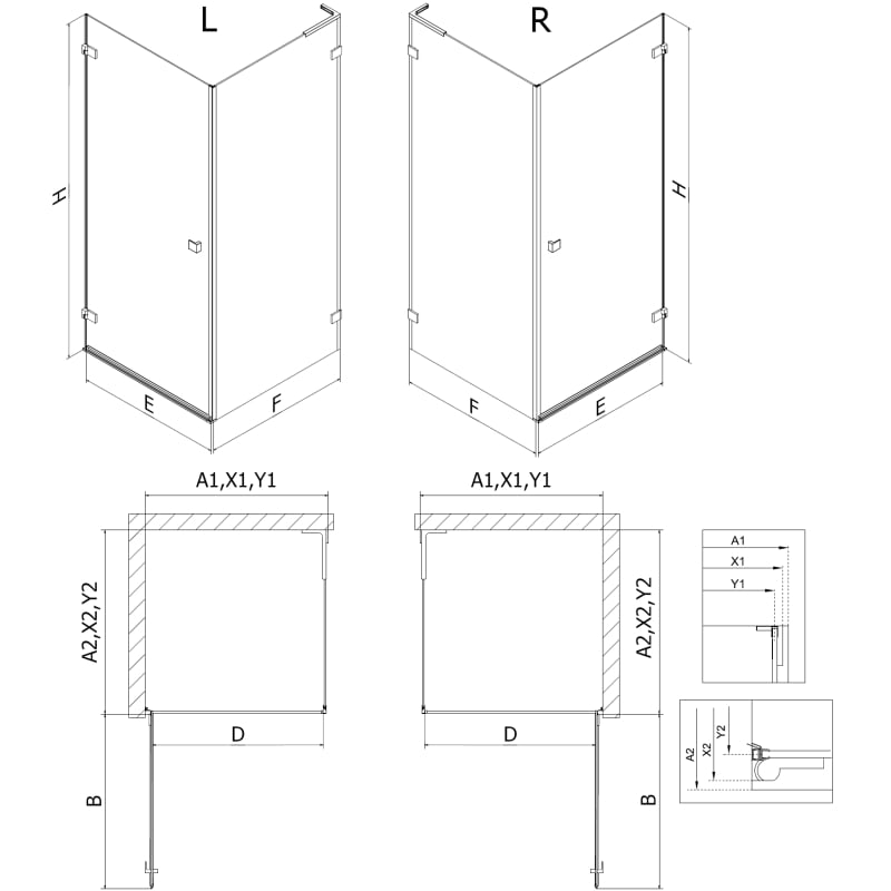 Mexen Lunar-B L Duschkabine mit schwenkbarer Tür rechts 95 x 80 cm, transparent, gebürstetes Kupfer - 832L-095-080-65-00-P
