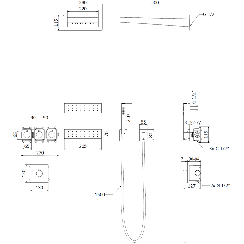 Mexen Fall Unterputz-Duschset, Chrom - 7602-04-00