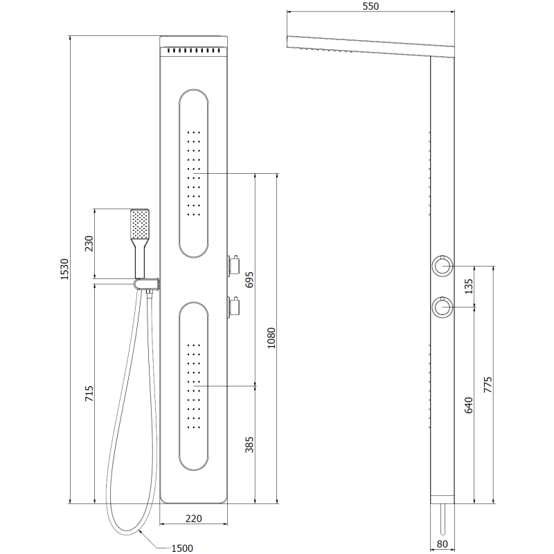 Mexen Mano Duschpaneel, schwarz - 7609-02-70