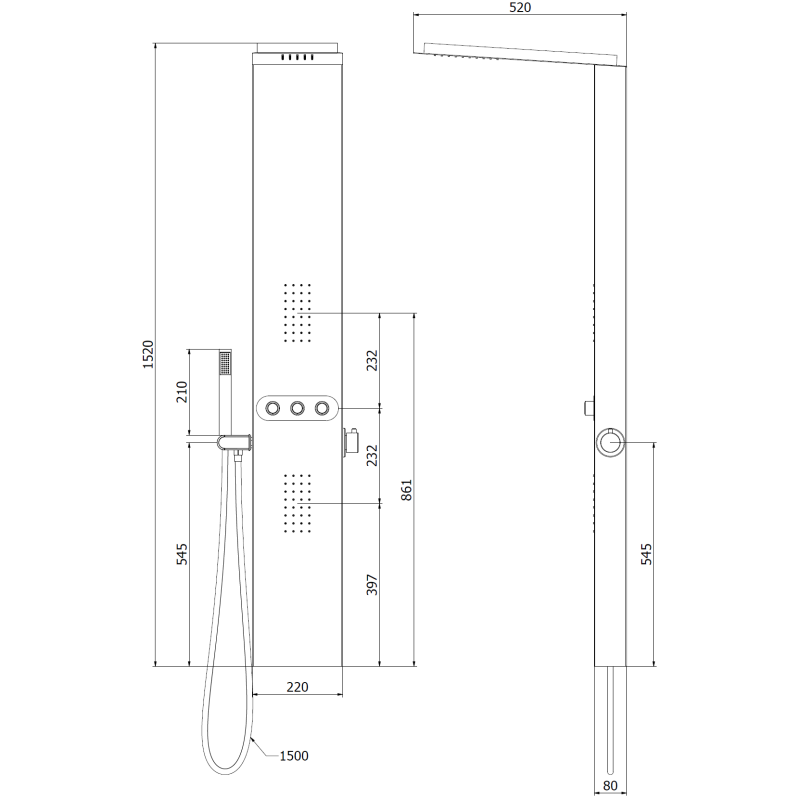 Mexen Omar Duschpaneel, schwarz - 7610-03-70