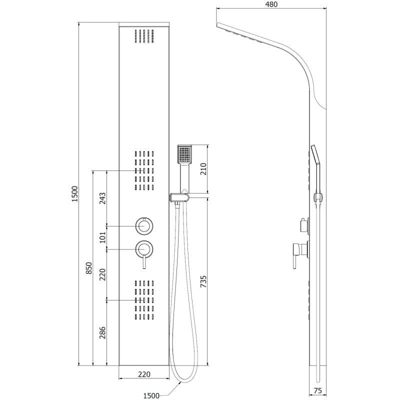 Mexen Taro Duschpanel, schwarz - 7614-03-70