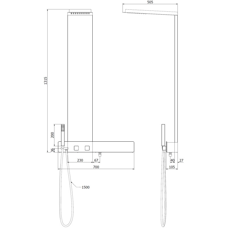 Mexen Trix Duschpaneel, schwarz - 7606-02-70