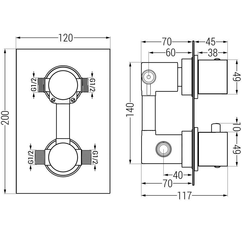 Mexen Cube thermostatische Bade- und Duscharmatur mit 2 Ausgängen, Chrom - 77502-00
