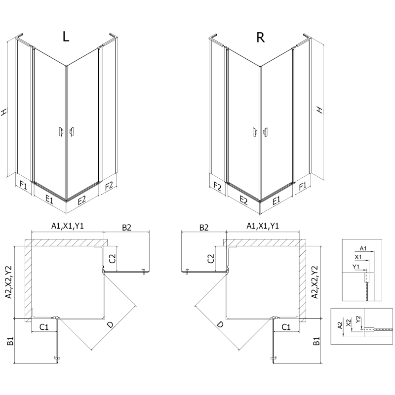 Mexen Mist L Duo Pendeltür-Duschkabine 120 x 90 cm, transparent, Chrom - 8A4L-120-090-01-00