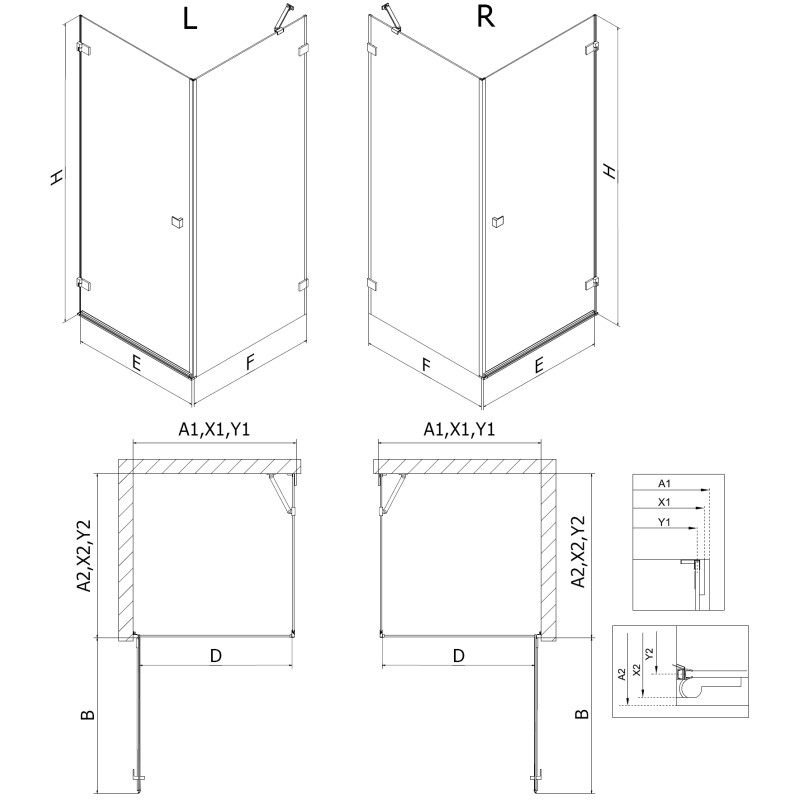 Mexen Lunar-B rechte aufklappbare Duschkabine 100 x 90 cm, transparent, Gun-Metal - 832-100-090-95-00-P