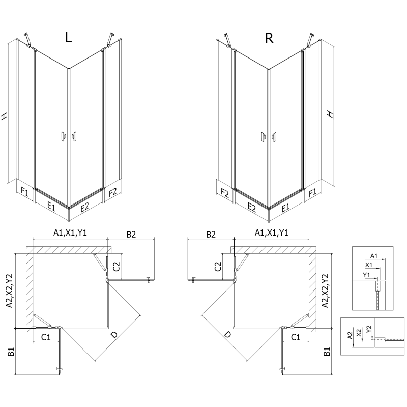 Mexen Mist Duo Duschkabine schwenkbar 100 x 95 cm, transparent, gebürstetes Kupfer - 8A4-100-095-65-00