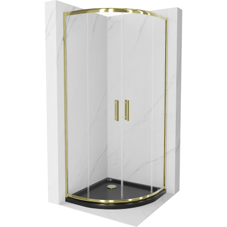 Mexen Rio Duschkabine halbrund 80 x 80 cm, transparent, gold + Duschwanne Flat, schwarz - 863-080-080-50-00-4170G