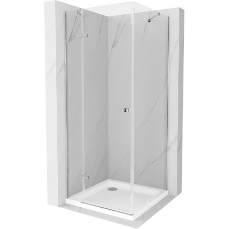 Mexen Roma Duschkabine Klapptür 70 x 70 cm, transparent, Chrom + Duschwanne Flat - 854-070-070-01-00-4010