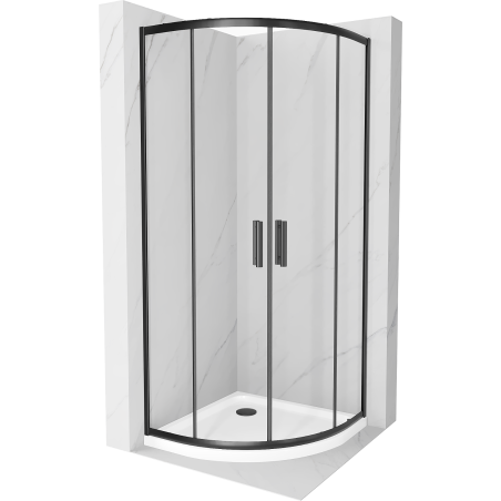 Mexen Rio Duschkabine halbrund 80 x 80 cm, transparent, schwarz + Duschwanne Flat, weiß - 863-080-080-70-00-4110B