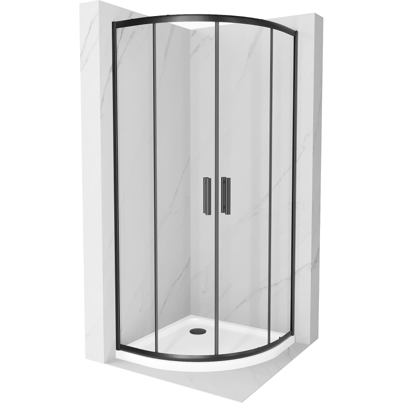 Mexen Rio Halbrunde Duschkabine 90 x 90 cm, transparent, schwarz + Flat Duschwanne, weiß - 863-090-090-70-00-4110B