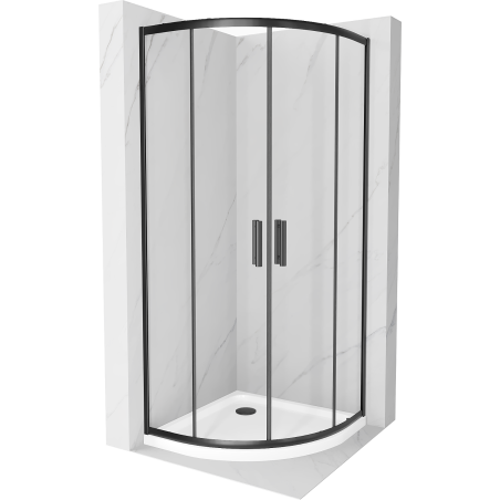 Mexen Rio Halbrunde Duschkabine 90 x 90 cm, transparent, schwarz + Flat Duschwanne, weiß - 863-090-090-70-00-4110B